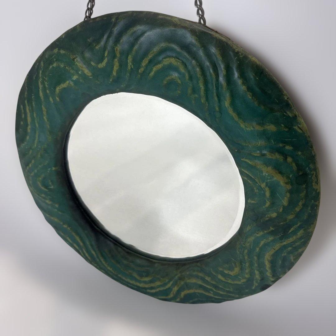 アンティーク　ヴィンテージ　ミラー　円形　グリーン　デザインミラー　吊り下げ　鏡