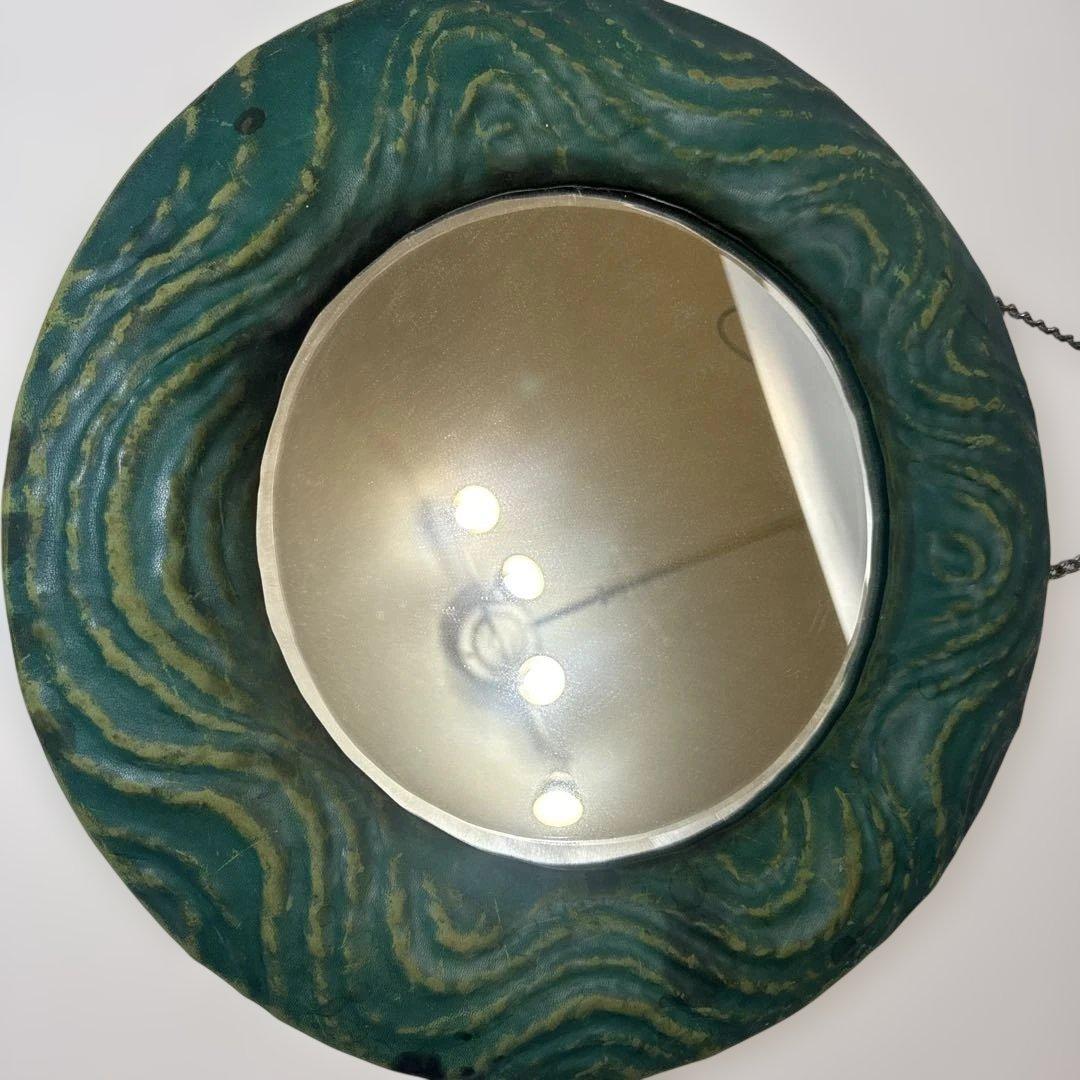 アンティーク　ヴィンテージ　ミラー　円形　グリーン　デザインミラー　吊り下げ　鏡