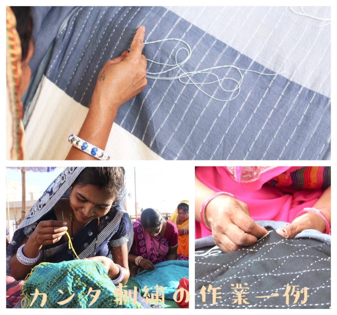 #127 カンタキルト　ブロックプリント　ピンク