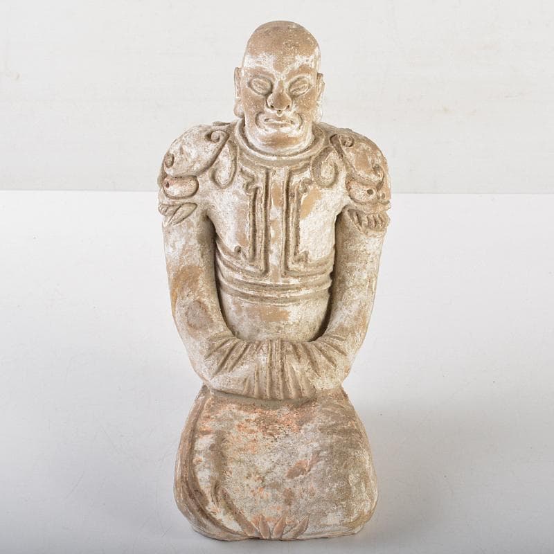 中国　加彩　漢詩刻　人物俑　置物　箱蓋無し　在銘印あり　V　R7237