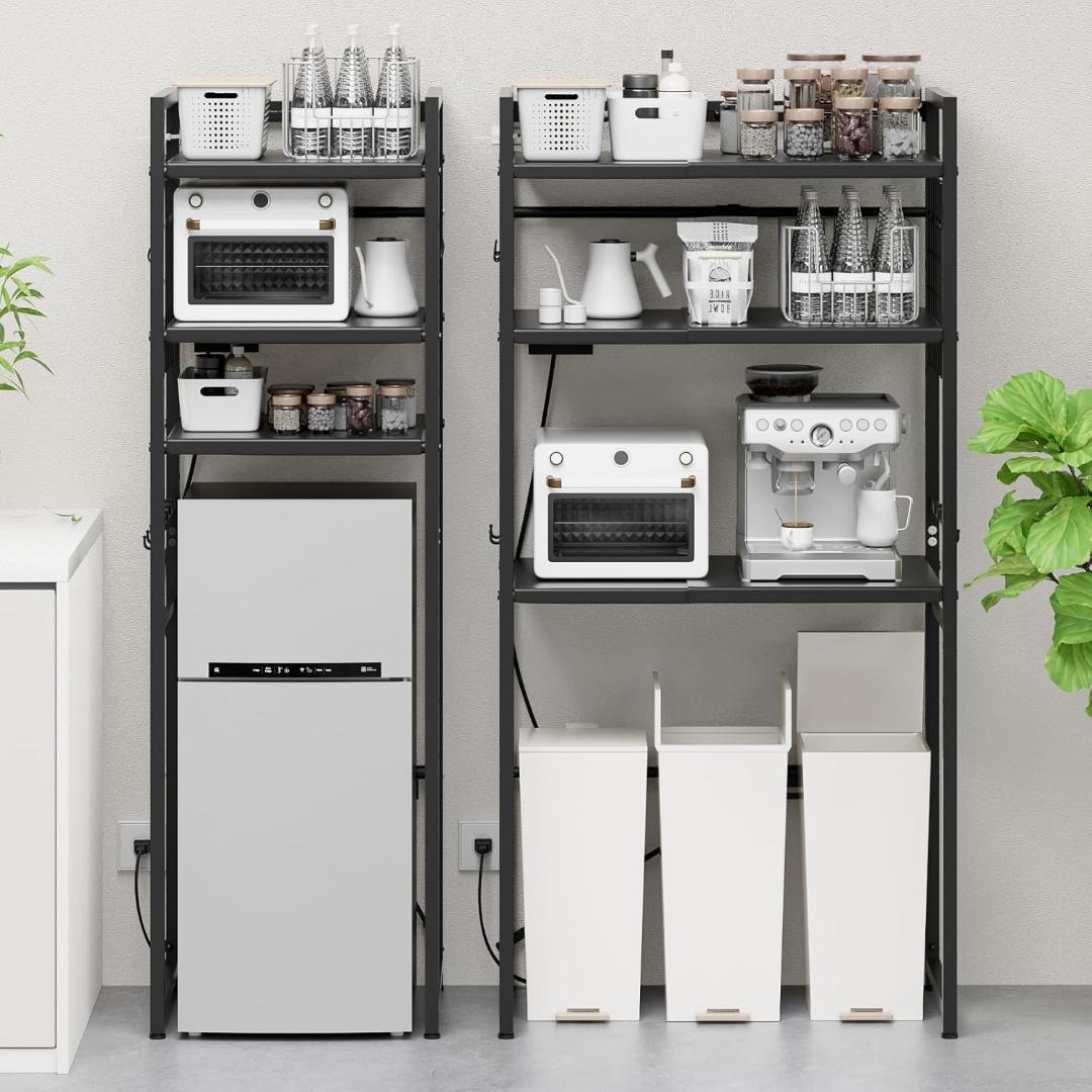 ゴミ箱上ラック 冷蔵庫上ラック 【幅50～80cm伸縮可・2口コンセント付き】