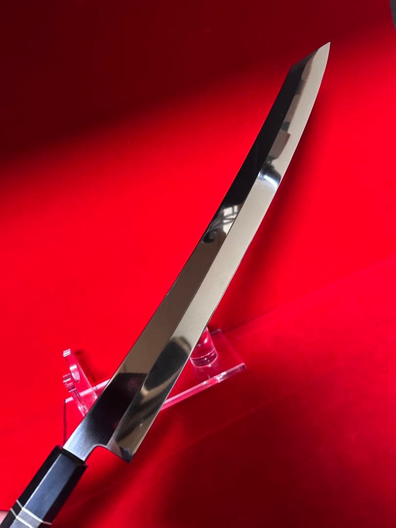 01567 包丁　剣型切付　尺三　鏡面仕上げ　切味抜群　箱付　未使用品