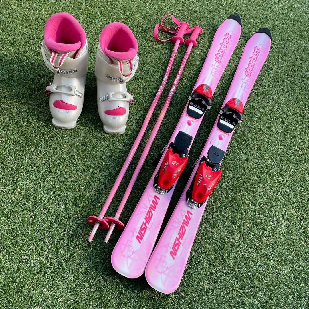 スキー　子ども　ジュニア　3点セット　スキー板　ブーツ　ストック　女の子