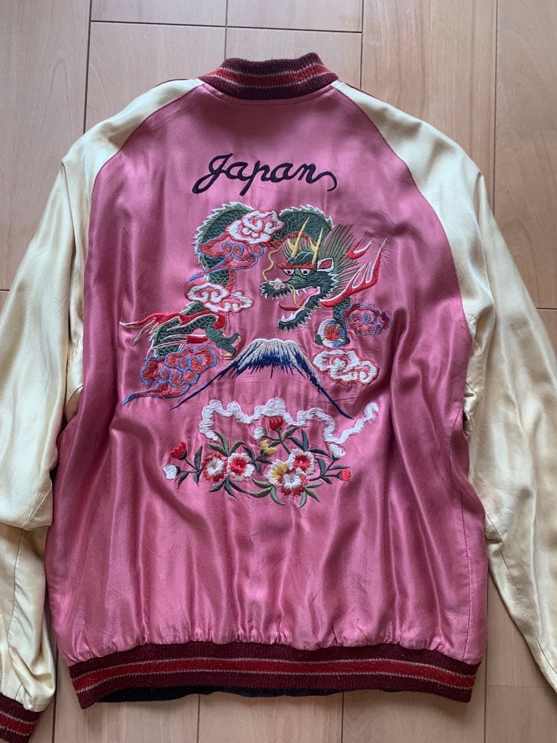 marcoスカジャン ピンク/黒 刺繍デザイン