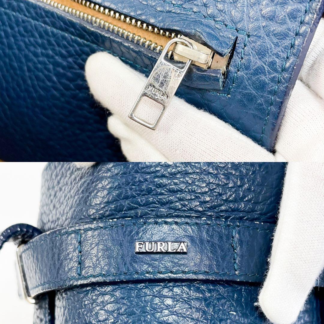 美品◆フルラ ジョーヴェ トートバッグ レザー A4 ネイビー シボ メンズ