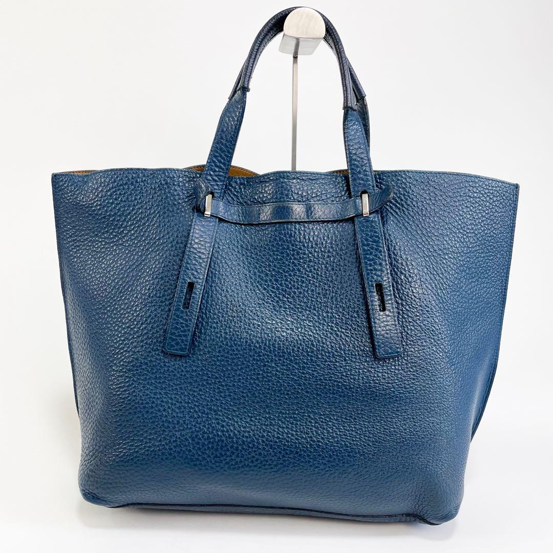 美品◆フルラ ジョーヴェ トートバッグ レザー A4 ネイビー シボ メンズ