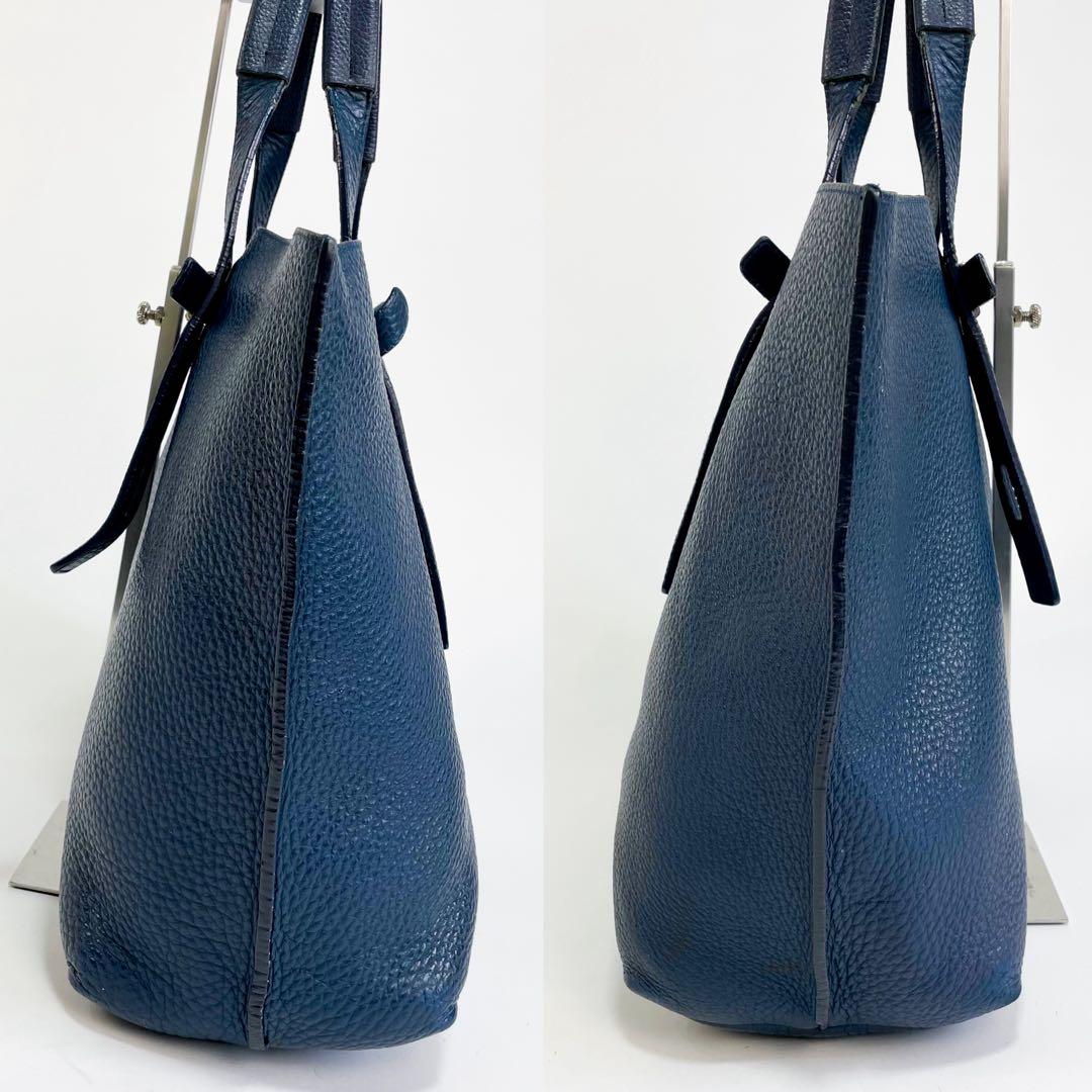 美品◆フルラ ジョーヴェ トートバッグ レザー A4 ネイビー シボ メンズ