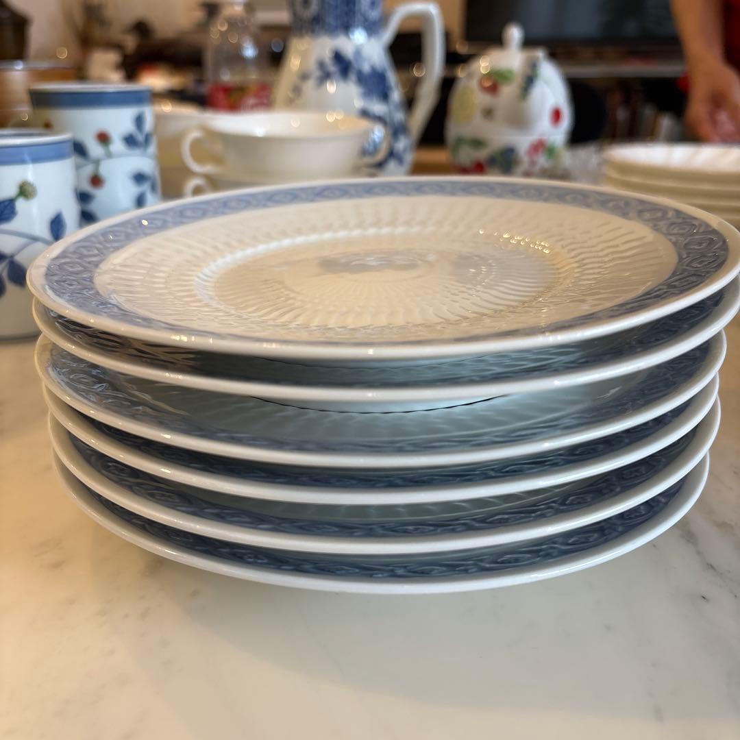 ロイヤルコペンハーゲン白と青の波模様皿 6枚セット