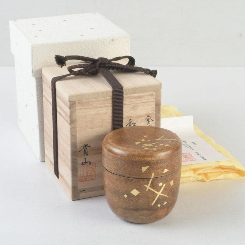 茶道具　蒔絵師　中林貴山作　金箔散　和紙貼　中棗　共箱　V　9764
