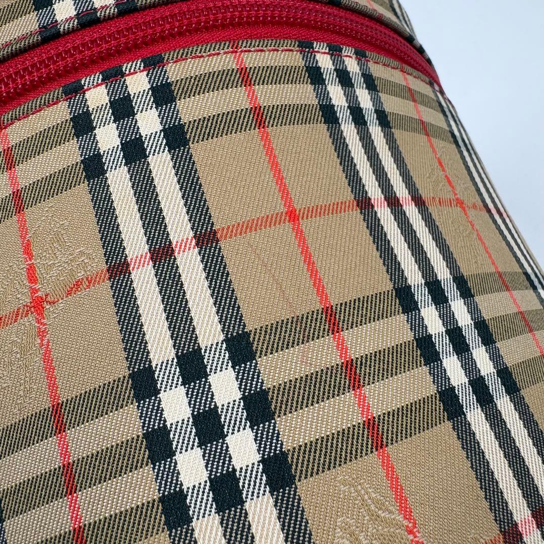 美品【BURBERRY】バニティバッグ ノバチェック レッド シャドーホース