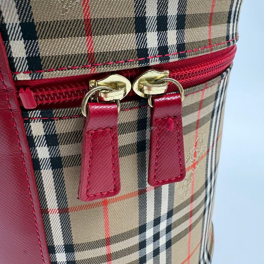 美品【BURBERRY】バニティバッグ ノバチェック レッド シャドーホース