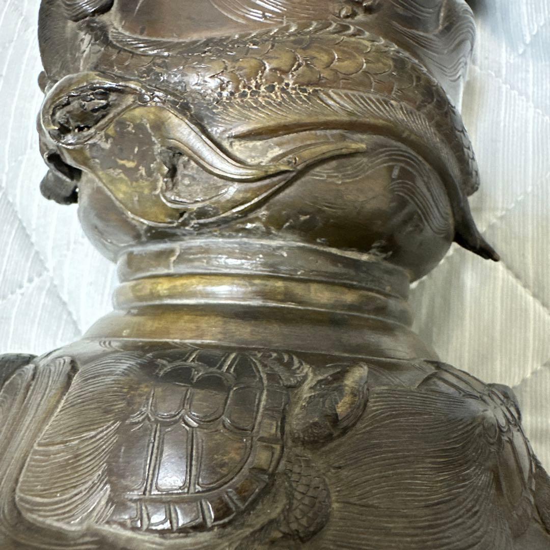 時代物 中国 日本 銅器 龍の置物 鶴亀 薄端 花器 金属工芸 花瓶 龍花瓶