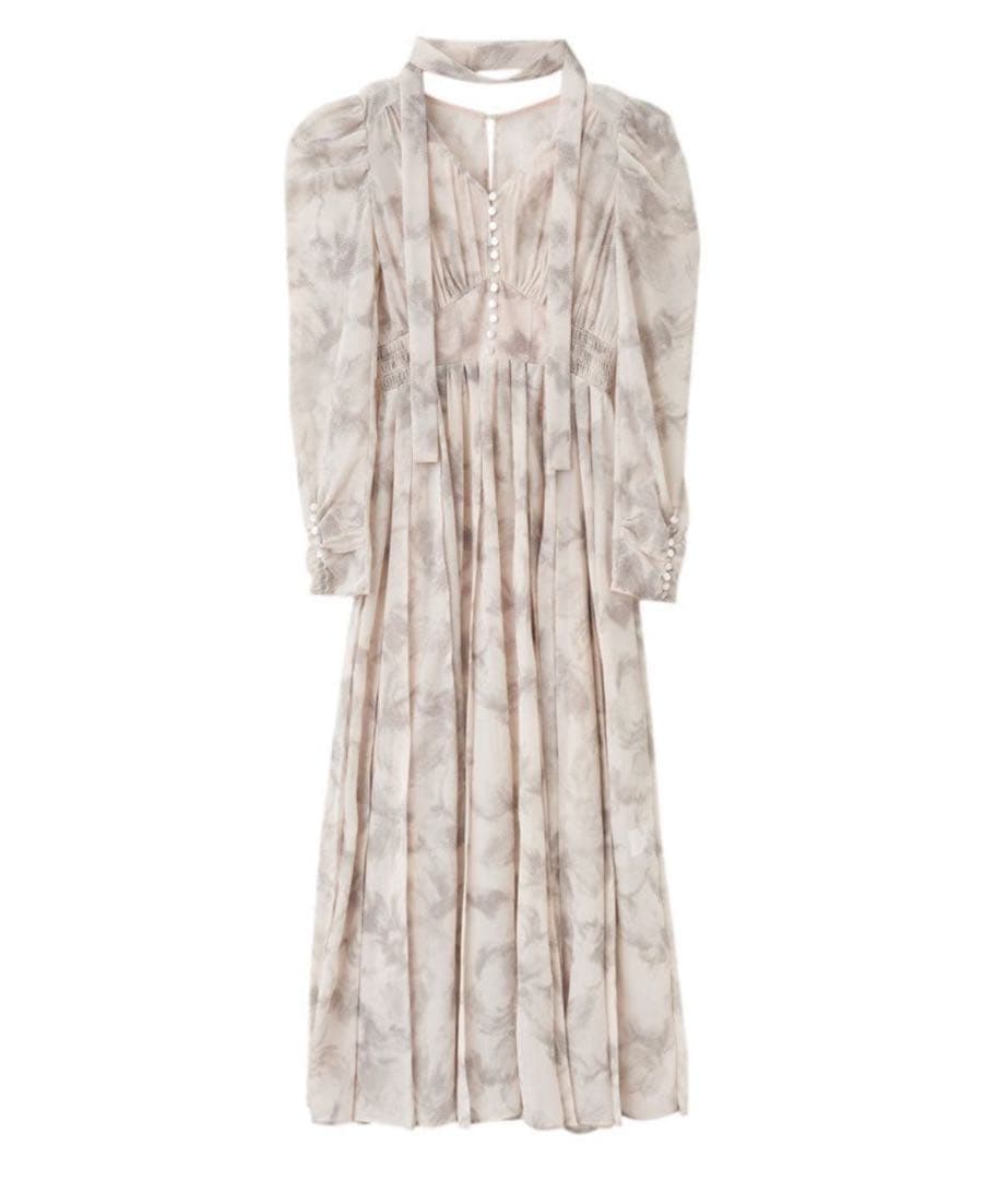 COCODEAL フロッキーフラワープリントプリーツワンピース ベージュ S