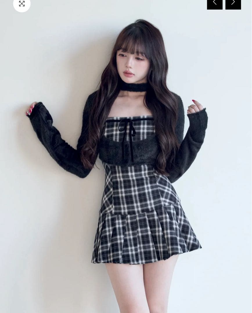 BunnyLis nogenki ファーボレロ×チェックミニワンピ