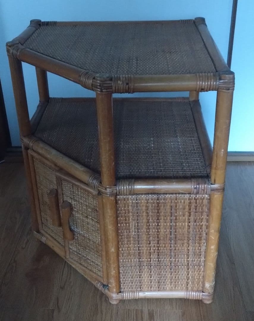 アンティークラタン籐コーナーラックレトロ