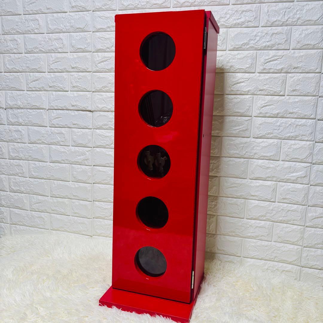 ポストモダン　レッドカラー　サークル　ガラス　タワー　サイド　ラック