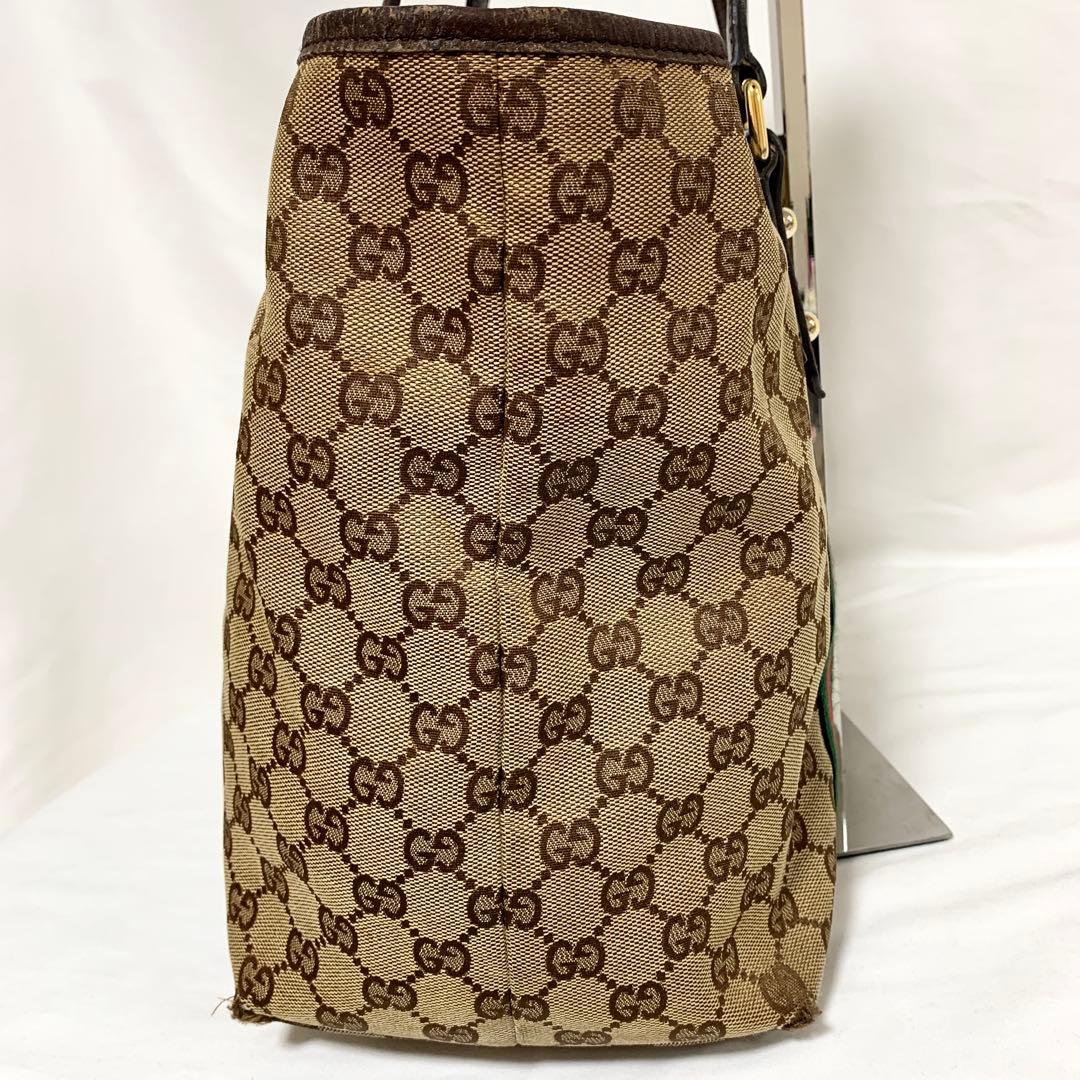 良品✨ グッチ　シェリーライン　ggキャンバス　トートバッグ　肩掛け　ブラウン