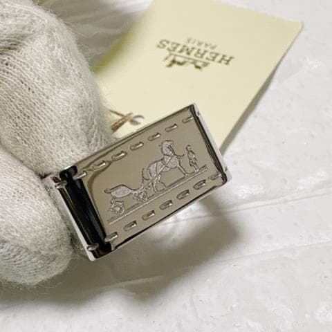 新品未使用HERMES ボルデュック スカーフリング シルバー 馬車柄 スクエア