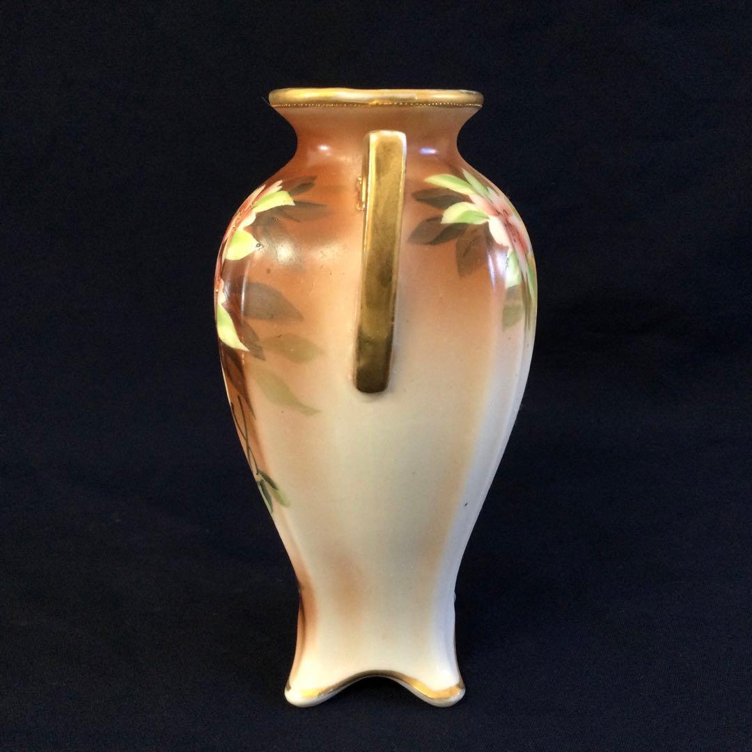 オールドノリタケ ハンドペイント 金彩華絵 耳付花瓶 アンティーク K635