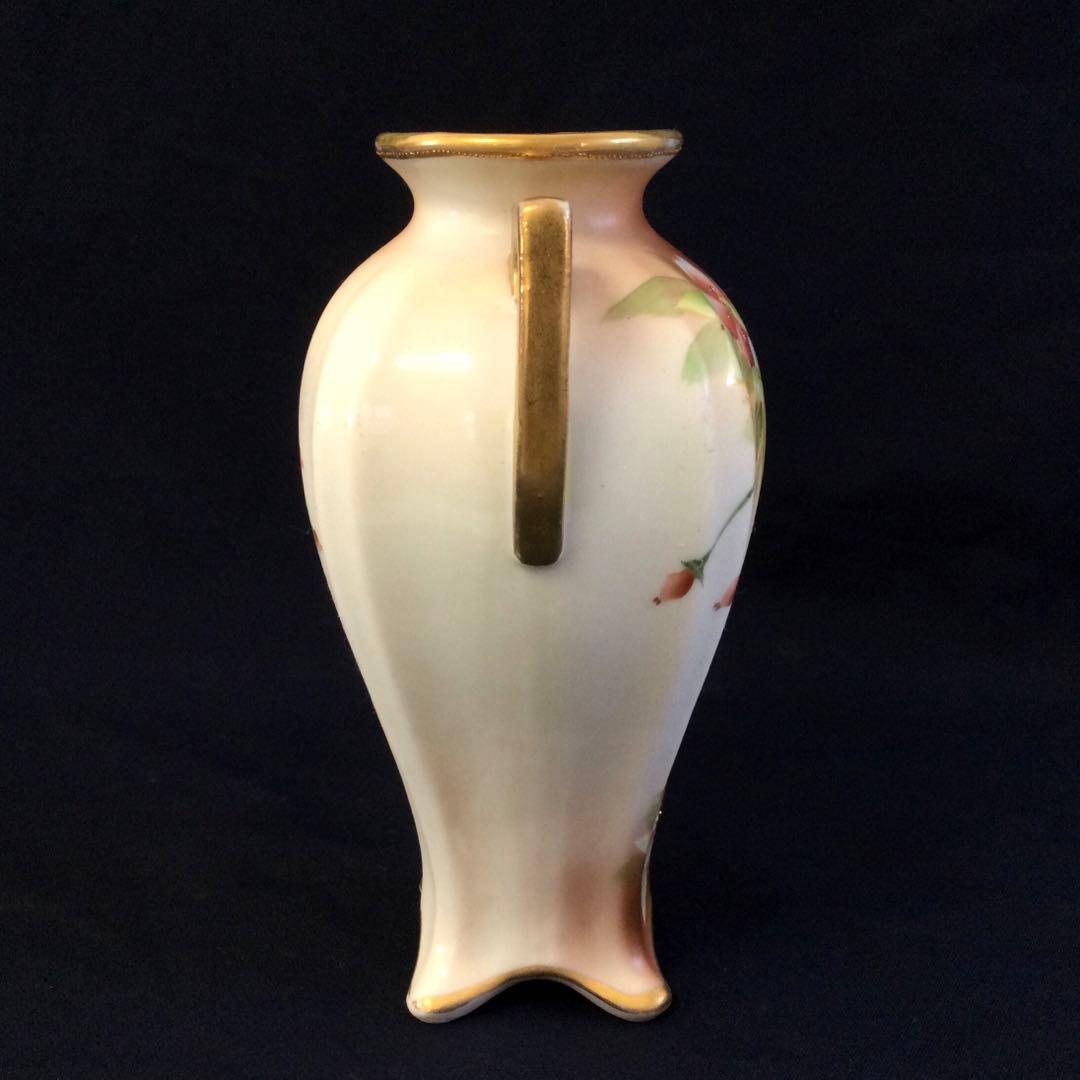 オールドノリタケ ハンドペイント 金彩華絵 耳付花瓶 アンティーク K635
