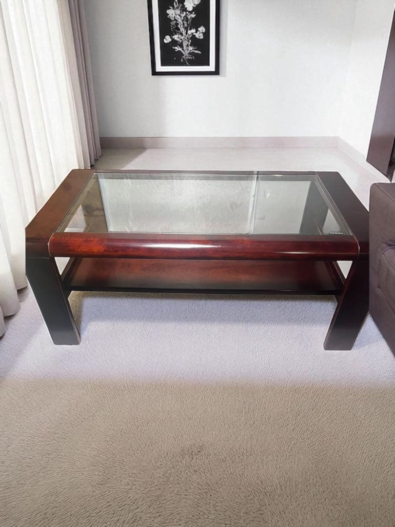 カリモク ガラステーブル ローテーブル アンティーク ガラス天板