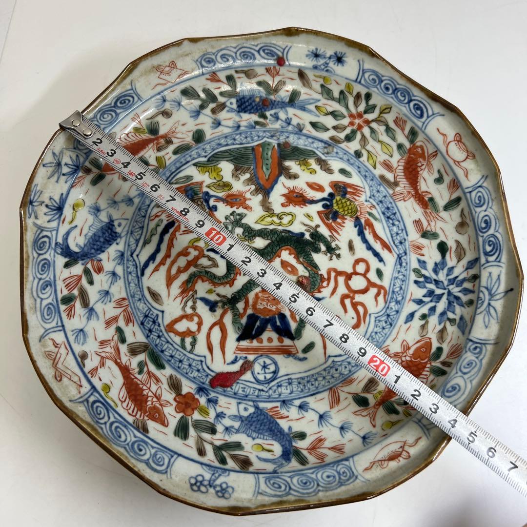 専用　中国古玩　天啓年製　赤絵大皿　幅約25㎝　東Y8-0130☆2F