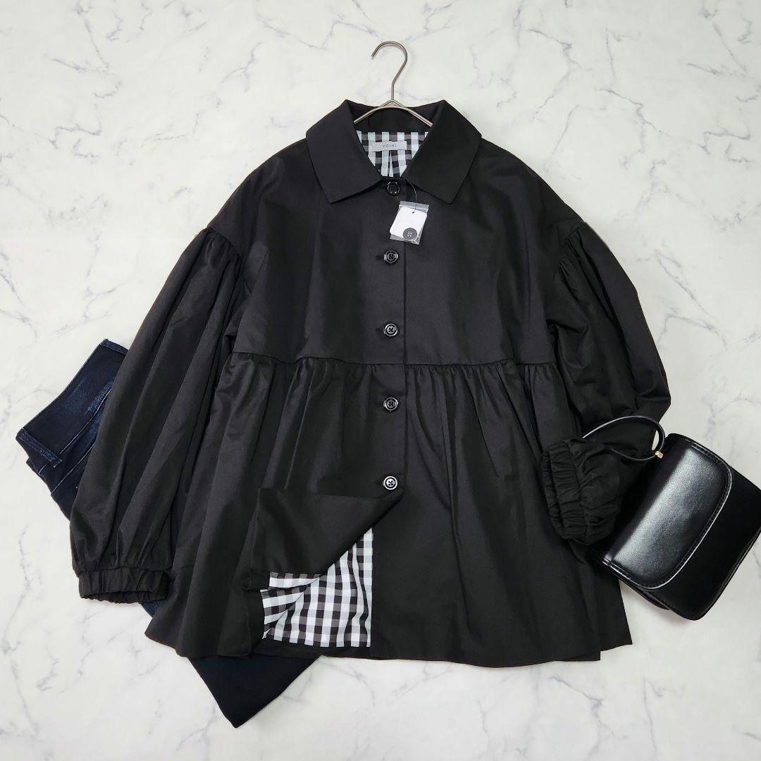 新品✨未使用　YOIHI フリルギャザーステンカラーコート トレンチ　ブラック