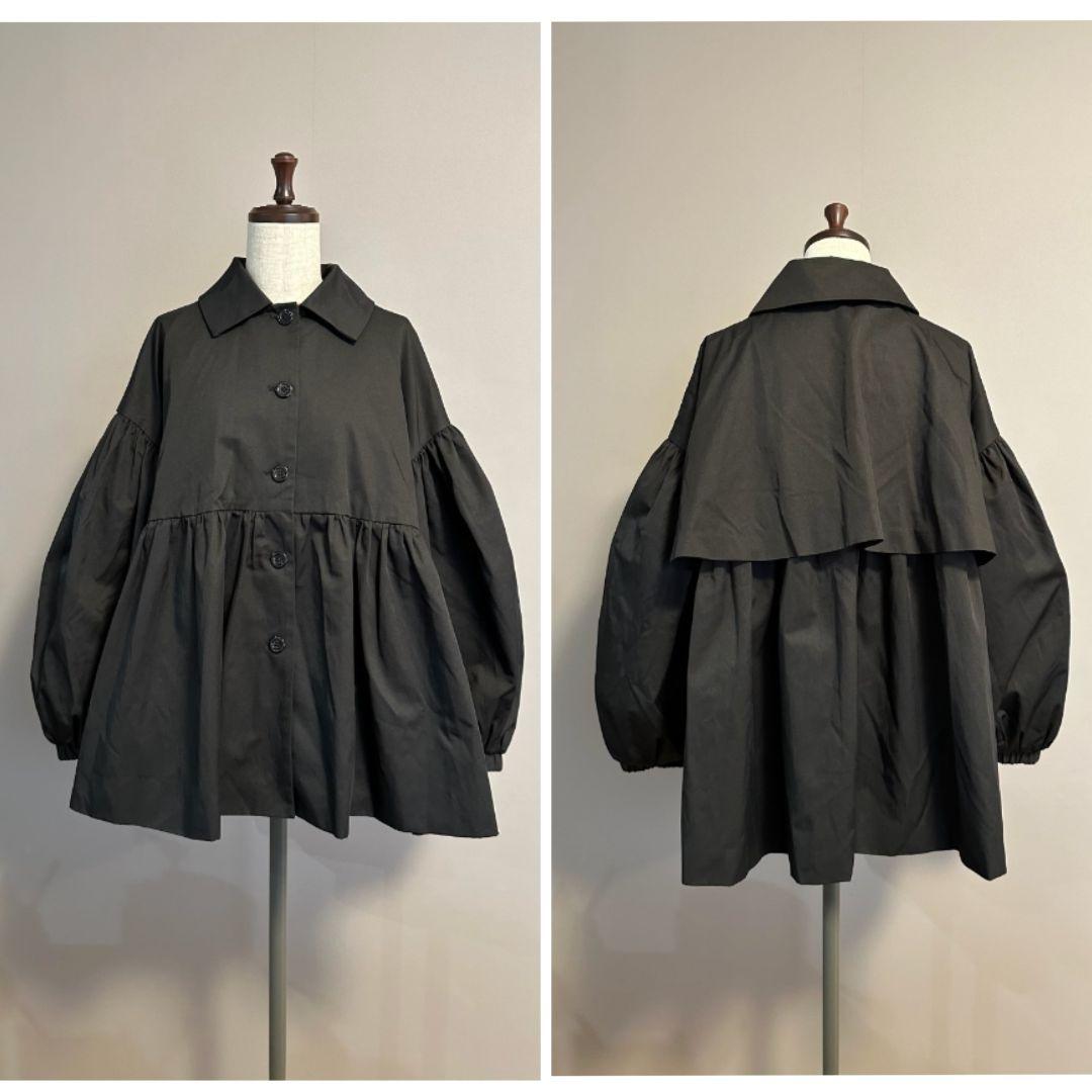 新品✨未使用　YOIHI フリルギャザーステンカラーコート トレンチ　ブラック