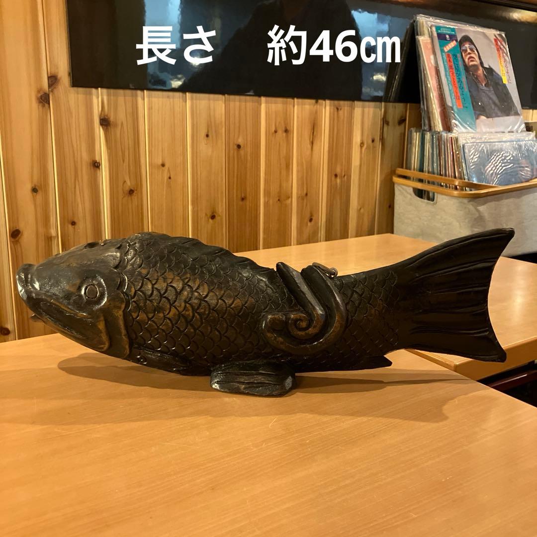 【未使用】自在鉤、鯉自在鉤、鯉横木、木彫り鯉、囲炉裏自在鉤　箱無し　長さ約46㌢