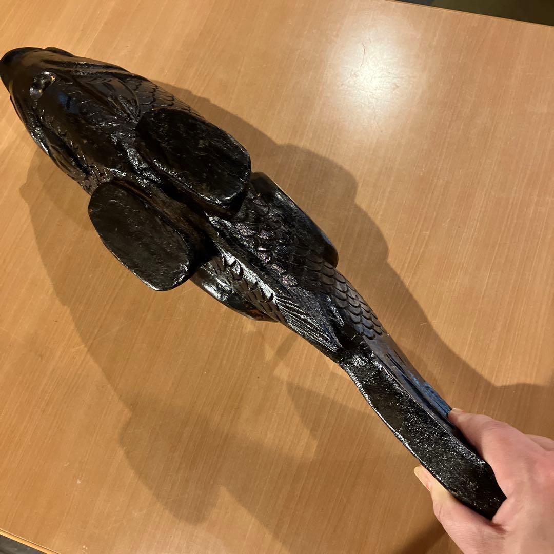 【未使用】自在鉤、鯉自在鉤、鯉横木、木彫り鯉、囲炉裏自在鉤　箱無し　長さ約46㌢