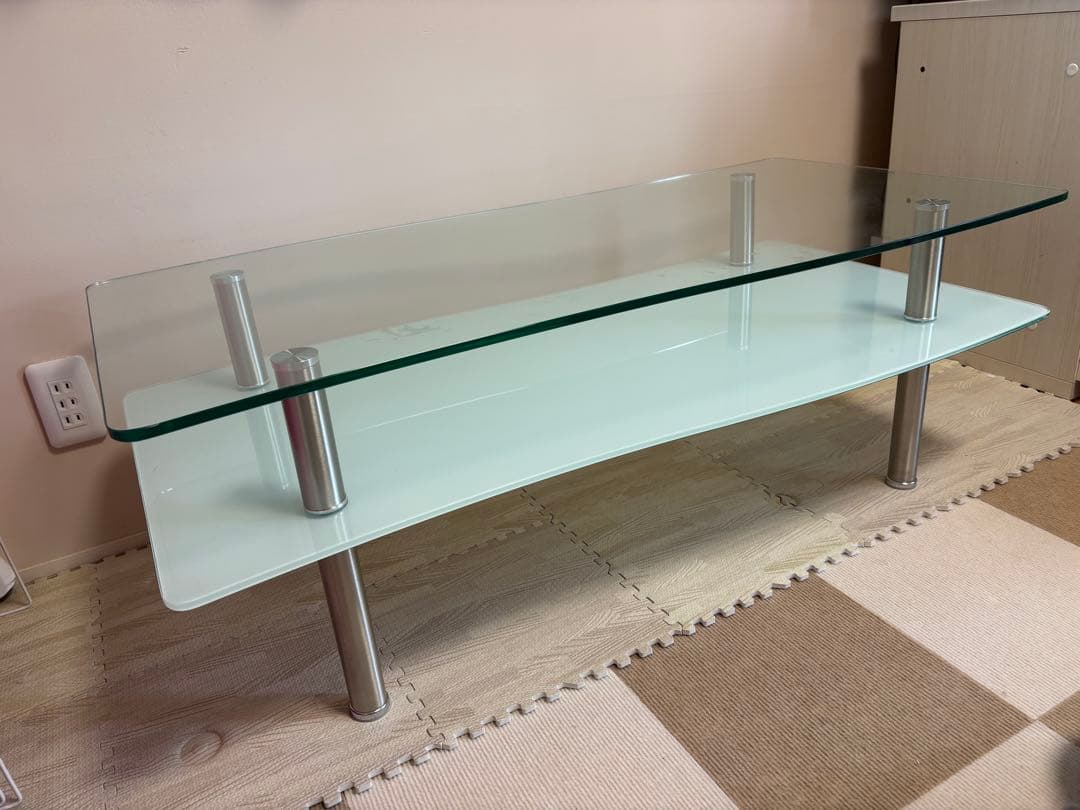 シマホ リビングテーブル ホワイト 強化ガラス
