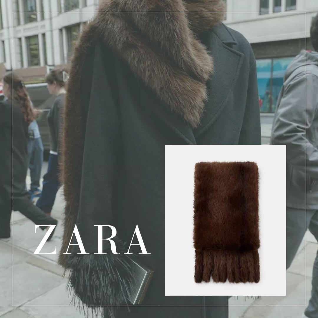 ZARA フェイクファー フリンジ付きストール ブラウン 新品未使用