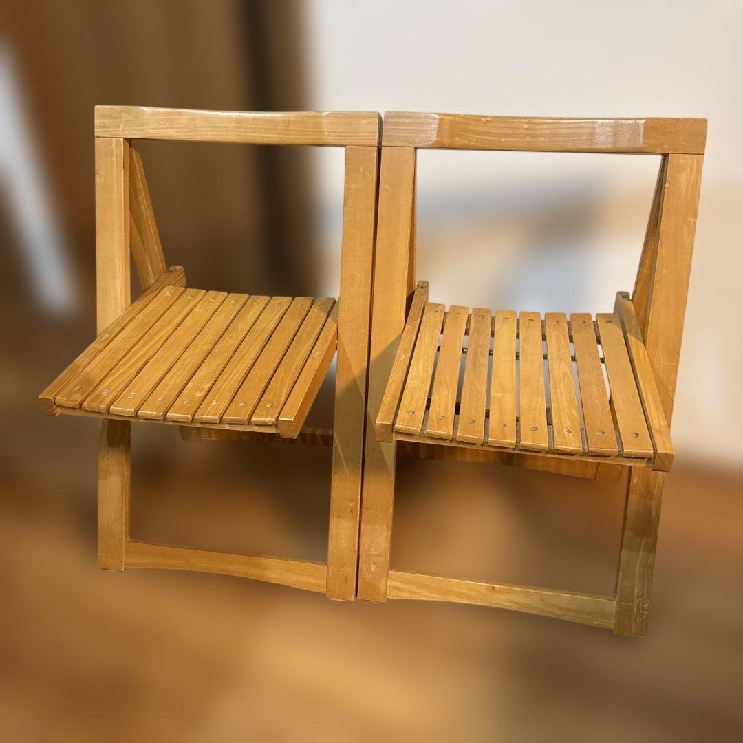 【レトロ】木製 折り畳み チェア ヴィンテージ 北欧風 イス 椅子 2脚セット