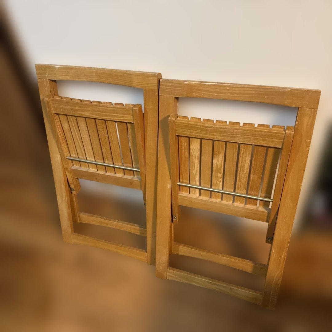 【レトロ】木製 折り畳み チェア ヴィンテージ 北欧風 イス 椅子 2脚セット