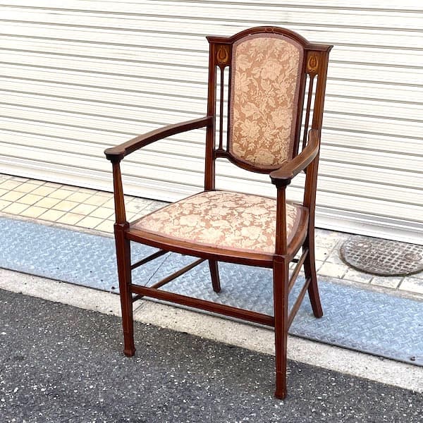 イギリスアンティーク　アームチェア　ロココ調　クラシック　象嵌　ダイニング