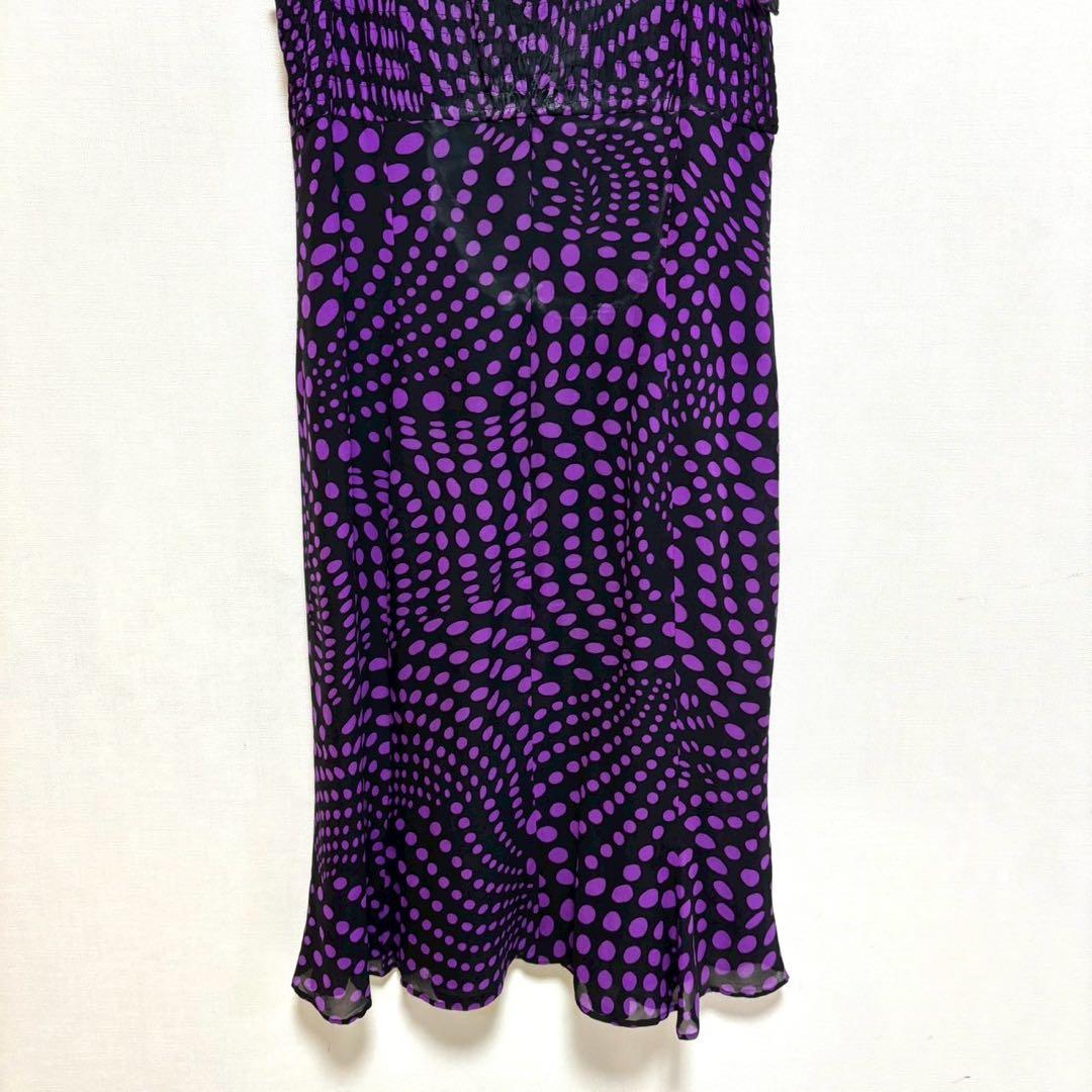 ESCADA シルク ノースリーブワンピース パープル 紫 40 ロング ドット