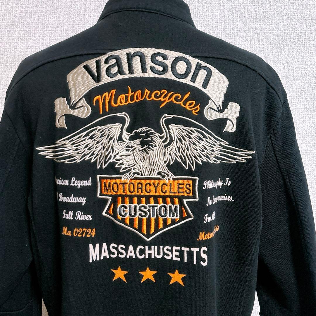VANSON シングルライダースジャケット　ジップアップ　綿100 黒メンズL