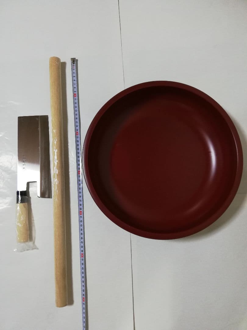 [新品]そば、うどん　麺打セット　3点　こね鉢(直径35.7)、麺切包丁、麺棒