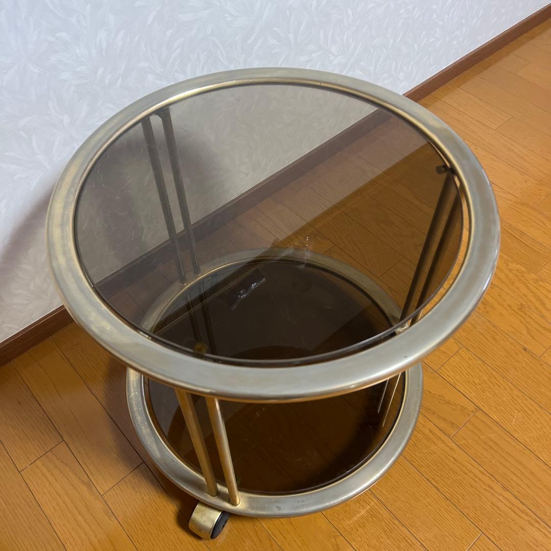 MID CENTURY ミッドセンチュリー 真鍮 スモークガラス キャスター付き