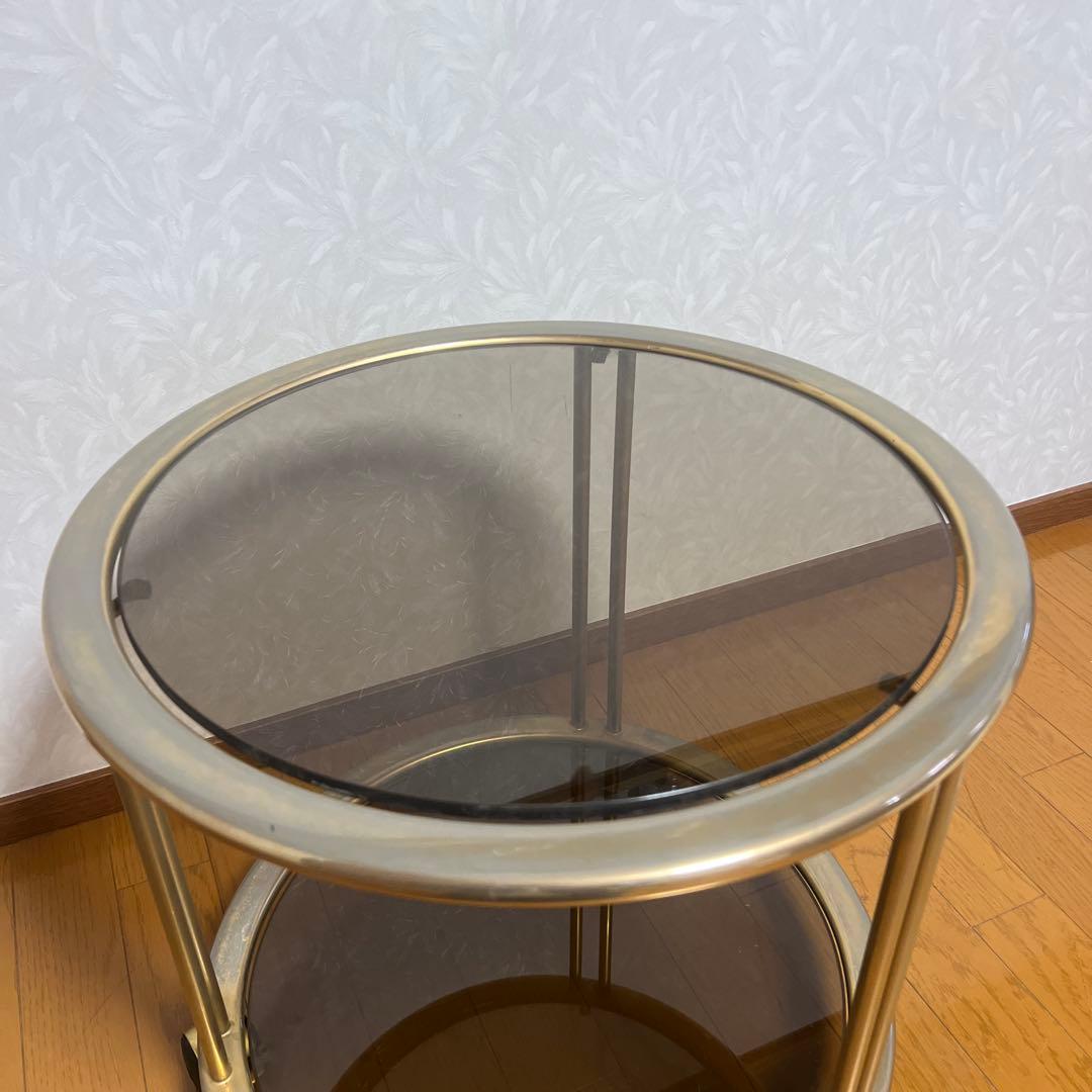 MID CENTURY ミッドセンチュリー 真鍮 スモークガラス キャスター付き