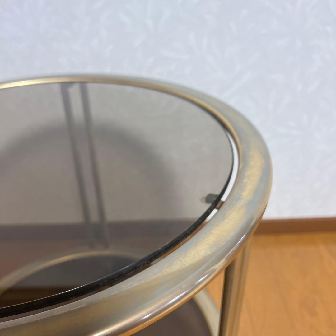 MID CENTURY ミッドセンチュリー 真鍮 スモークガラス キャスター付き