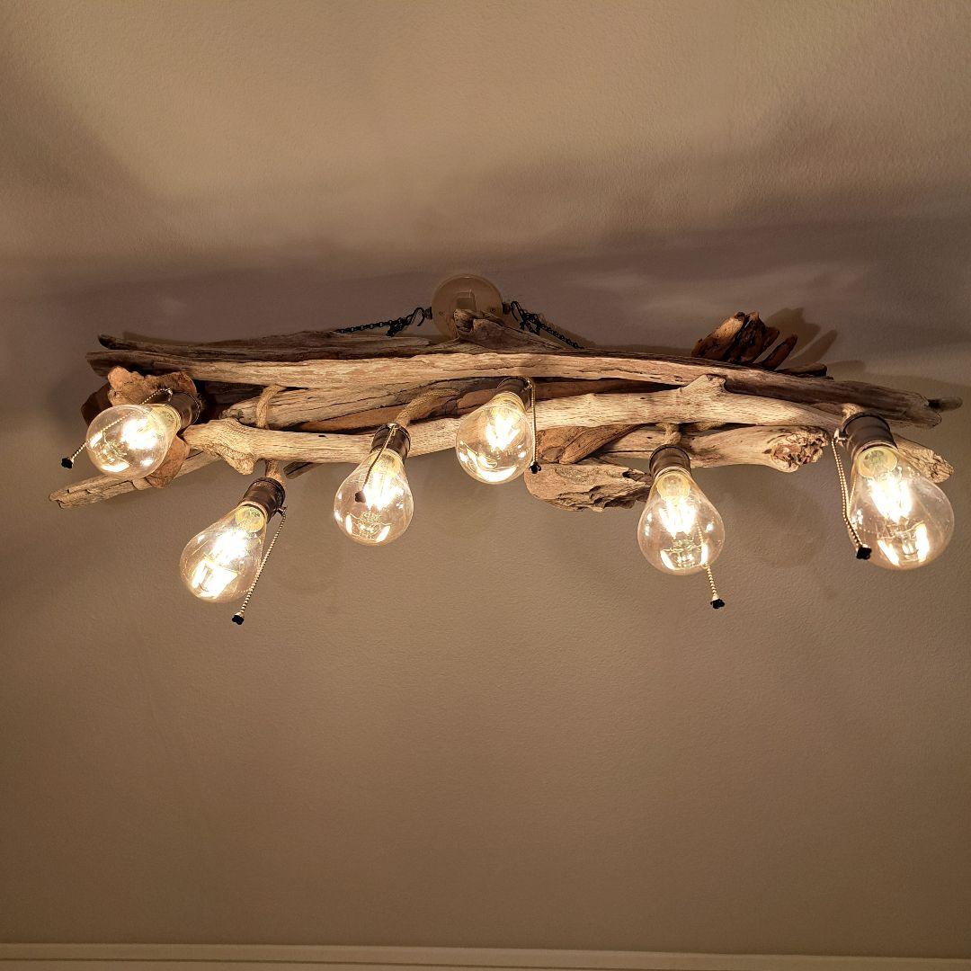 流木インテリア　ヴィンテージソケット　 エジソン付　6〜15帖ペンダント 横長