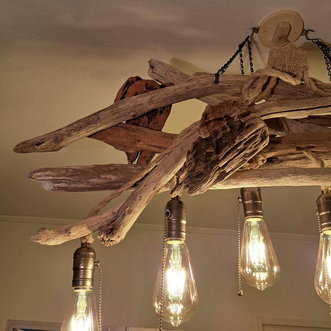 流木インテリア　ヴィンテージソケット　 エジソン付　6〜15帖ペンダント 横長