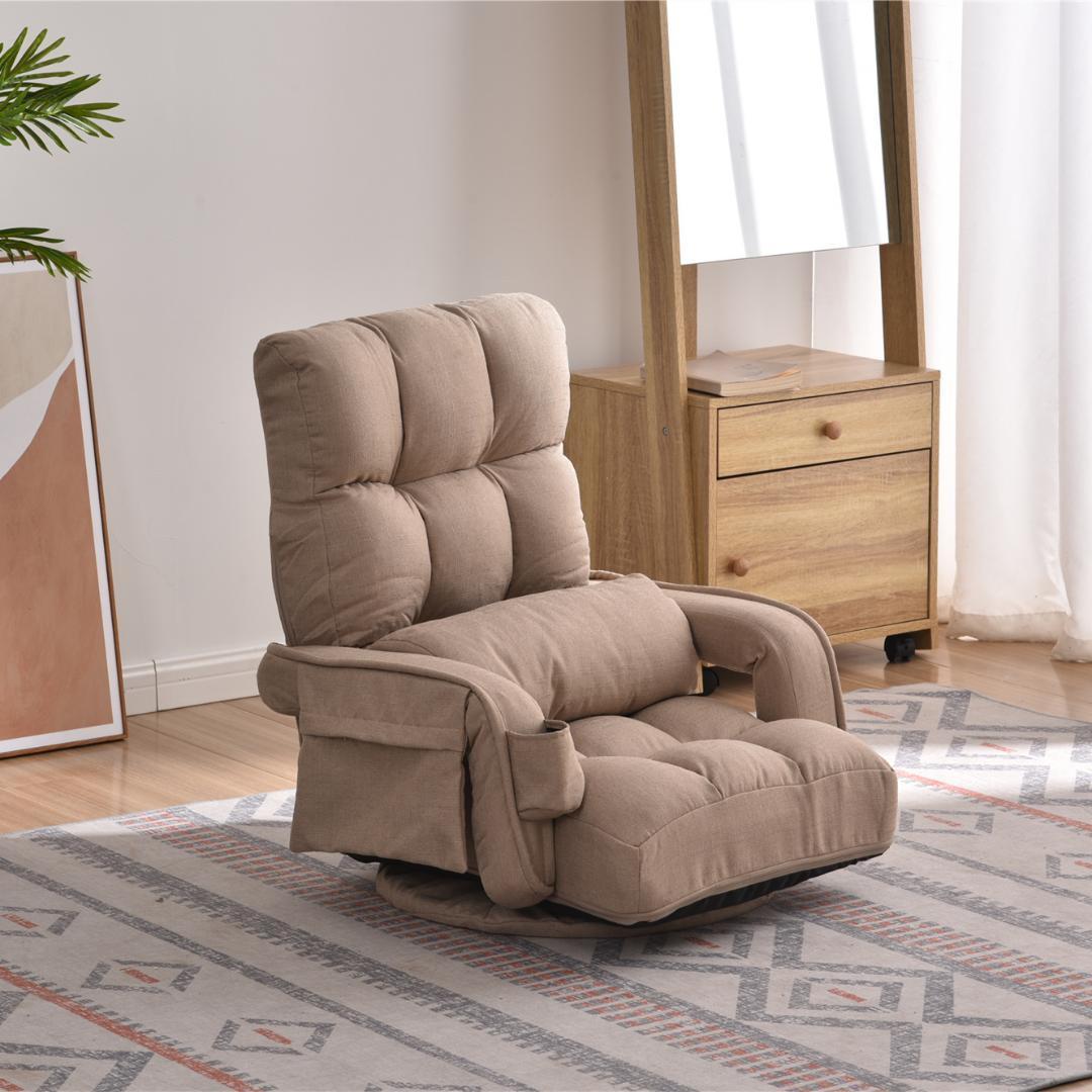 回転式座椅子肘掛けハイバック座いすリクライニング1人掛けソファー【コーヒー】