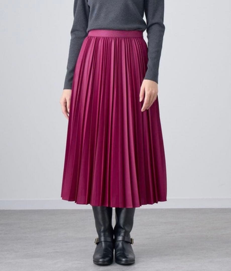 ANAYI アナイ　定価31900円　レザーライクプリーツスカートパープルピンク