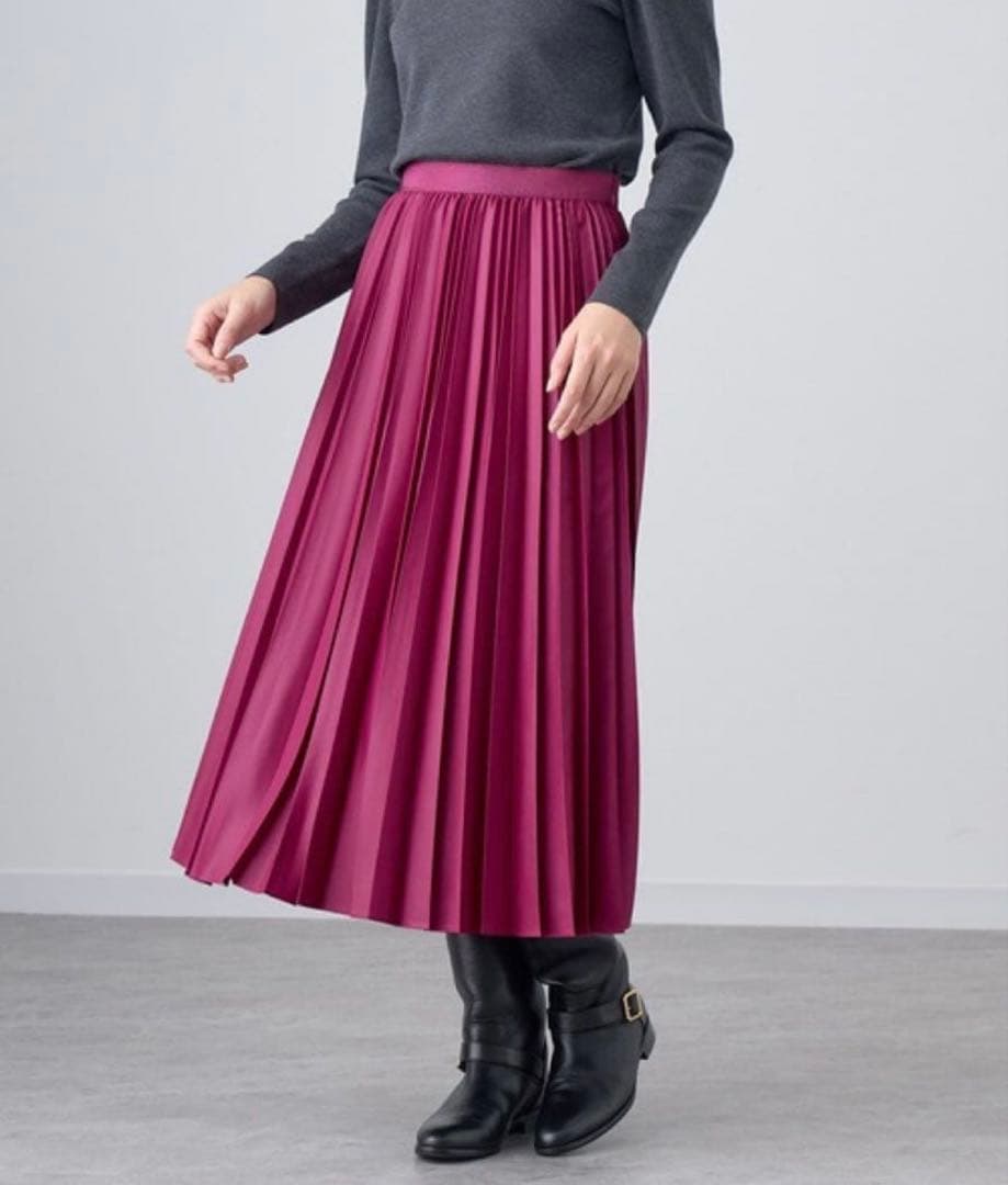 ANAYI アナイ　定価31900円　レザーライクプリーツスカートパープルピンク