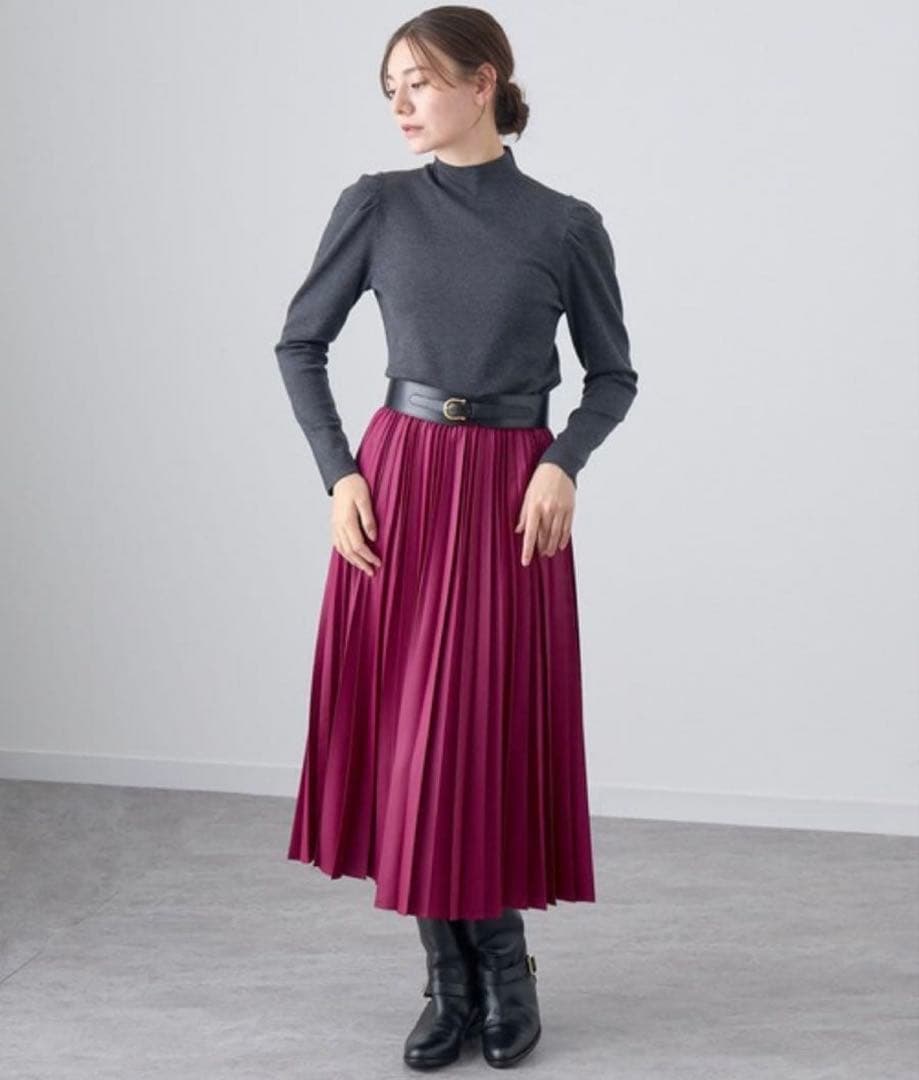 ANAYI アナイ　定価31900円　レザーライクプリーツスカートパープルピンク