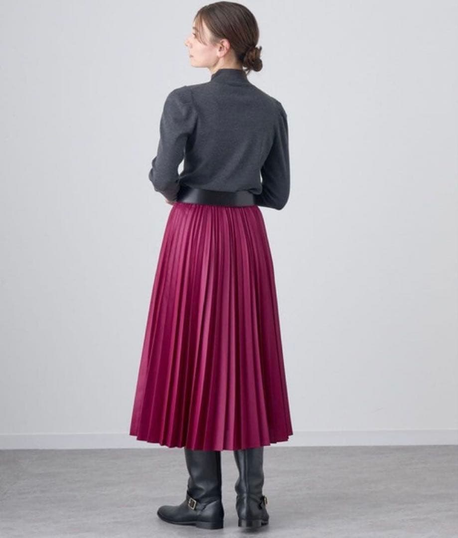 ANAYI アナイ　定価31900円　レザーライクプリーツスカートパープルピンク