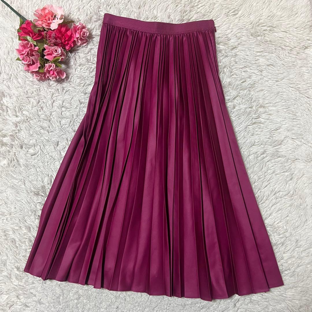 ANAYI アナイ　定価31900円　レザーライクプリーツスカートパープルピンク