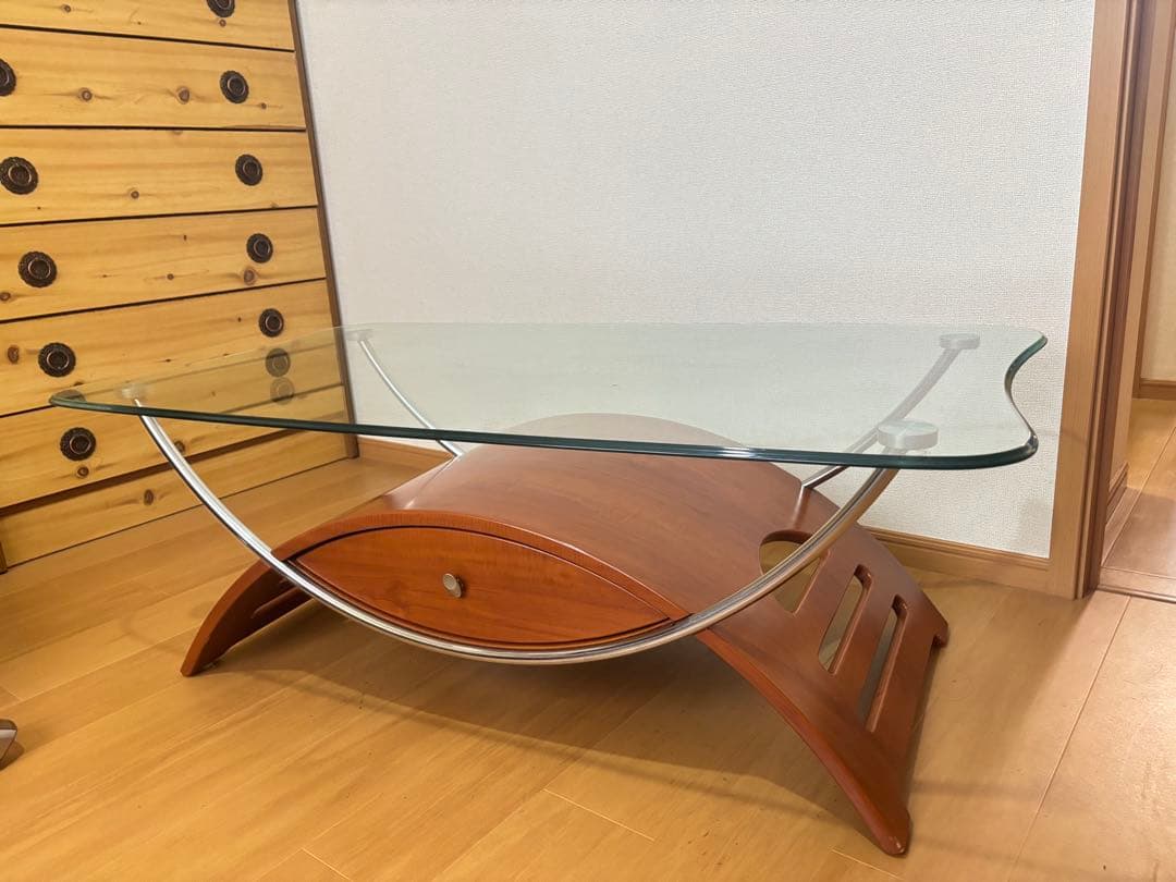 ガラス天板 センターテーブル 引き出し付き